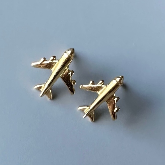24k Gold Vermeil Tiny Stud Airplane Earrings - Picture 8 of 10